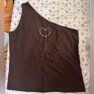 Hollister Brown Heart Rhinestone One Shoulder Tank